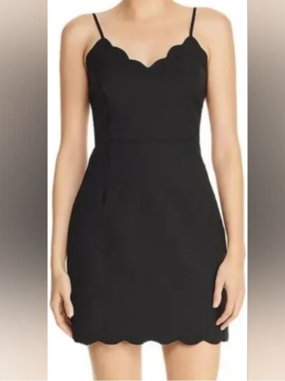Aqua Black Scalloped Edge Spaghetti Strap Mini Dress
